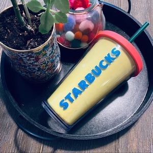 🔴4 for 25🔴 StarbucksNeon Yellow and Coral 16 Ounce Grande Cold Cup Tumbler